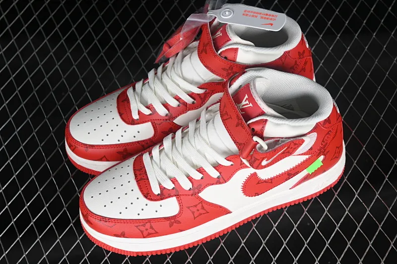 All categories Nk Air Force 1 Air Force series Nk Air Force 1 Mid Air Force mid-top Louis Vuitton x Nk Air Force 1'07 Mid jointly customized off-white red flower Air Force mid-top casual sneakers LL0222-001